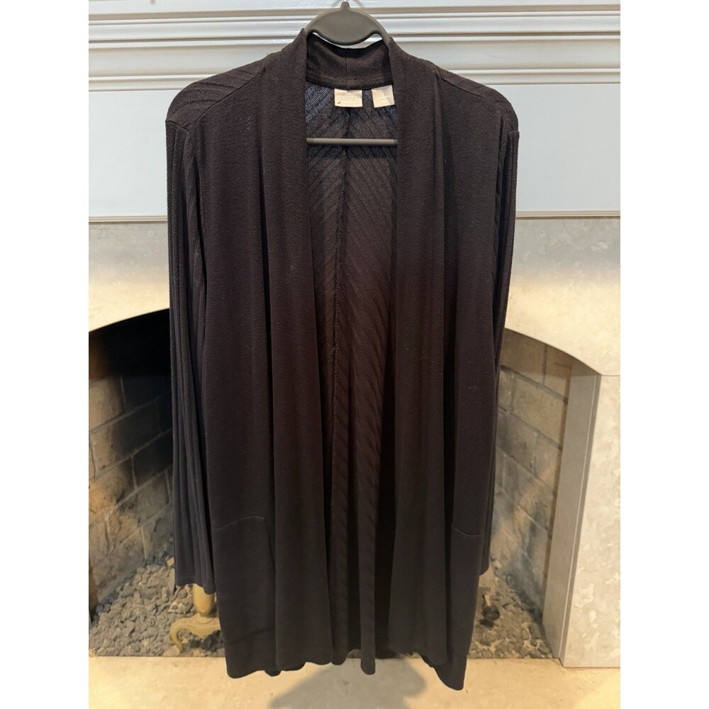 Chico's Zenergy Soft Essentials Black Ribbed Long Cardigan Size 3(16/18, XL)NWT